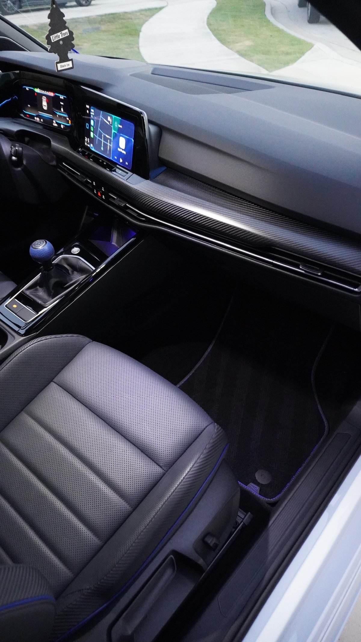Volkswagen Golf R interior detail with carbon fiber trim